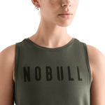 Women's Dark Army NOBULL Muscle Tank on Model Detail Front Angle