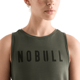 Women's Dark Army NOBULL Muscle Tank on Model Detail Front Angle