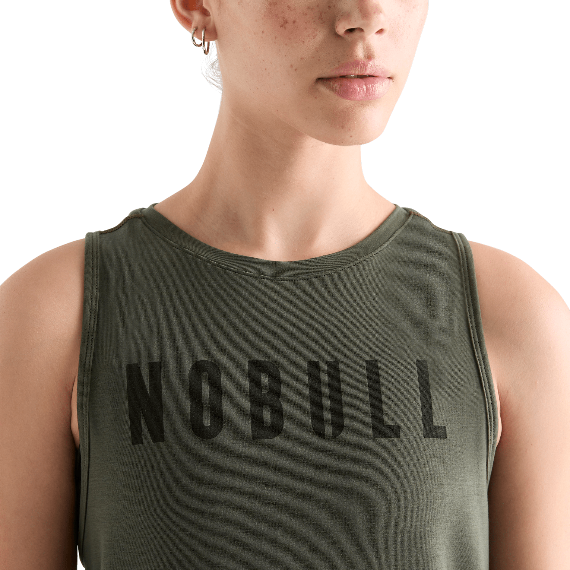 Women's Dark Army NOBULL Muscle Tank on Model Detail Front Angle