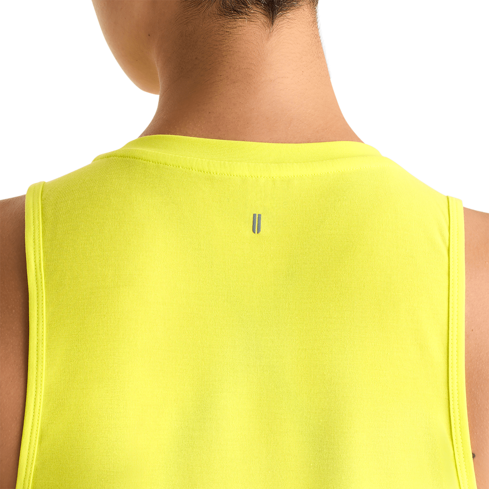 Neon Yellow Women's Muscle Tank Back Detail Angle.