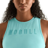 Aqua Heather Women's Muscle Tank Front Detail Angle.