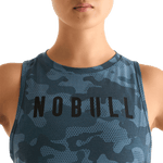 Coastal Blue Camo Women's Muscle Tank Front Detail Angle.