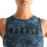 Coastal Blue Camo Women's Muscle Tank Front Detail Angle.