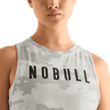 Light Grey Camo Women's Muscle Tank Front Detail Angle.