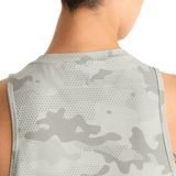 Light Grey Camo Women's Muscle Tank Back Detail Angle.