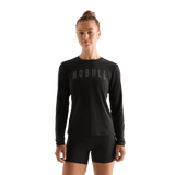 Black Women's NOBULL Long Sleeve Tee Front Angle.