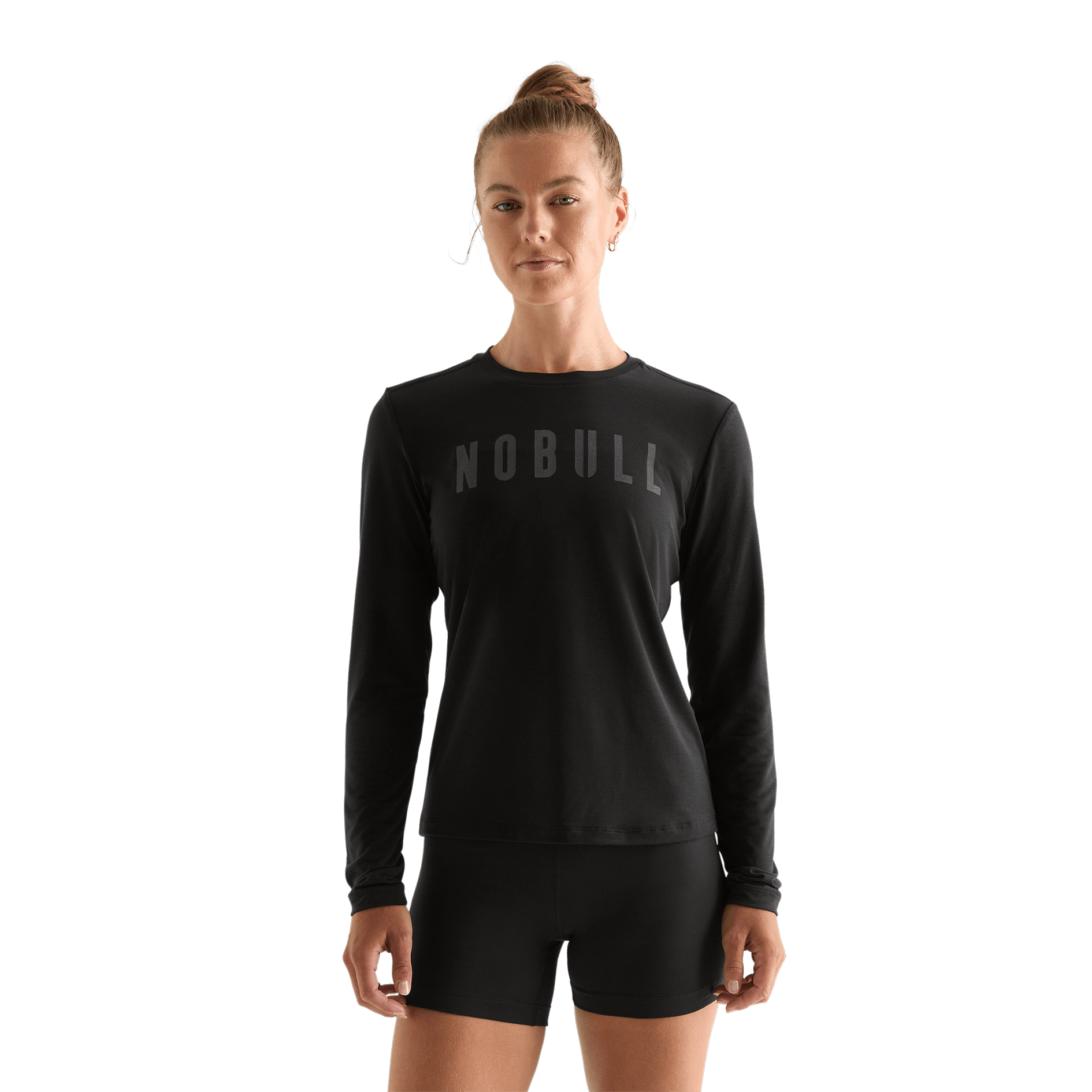 Black Women's NOBULL Long Sleeve Tee Front Angle.