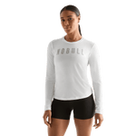 White Women's NOBULL Long Sleeve Tee Front Angle.