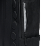 Black Waxed Canvas Backpack Side Zipper Pocket Angle