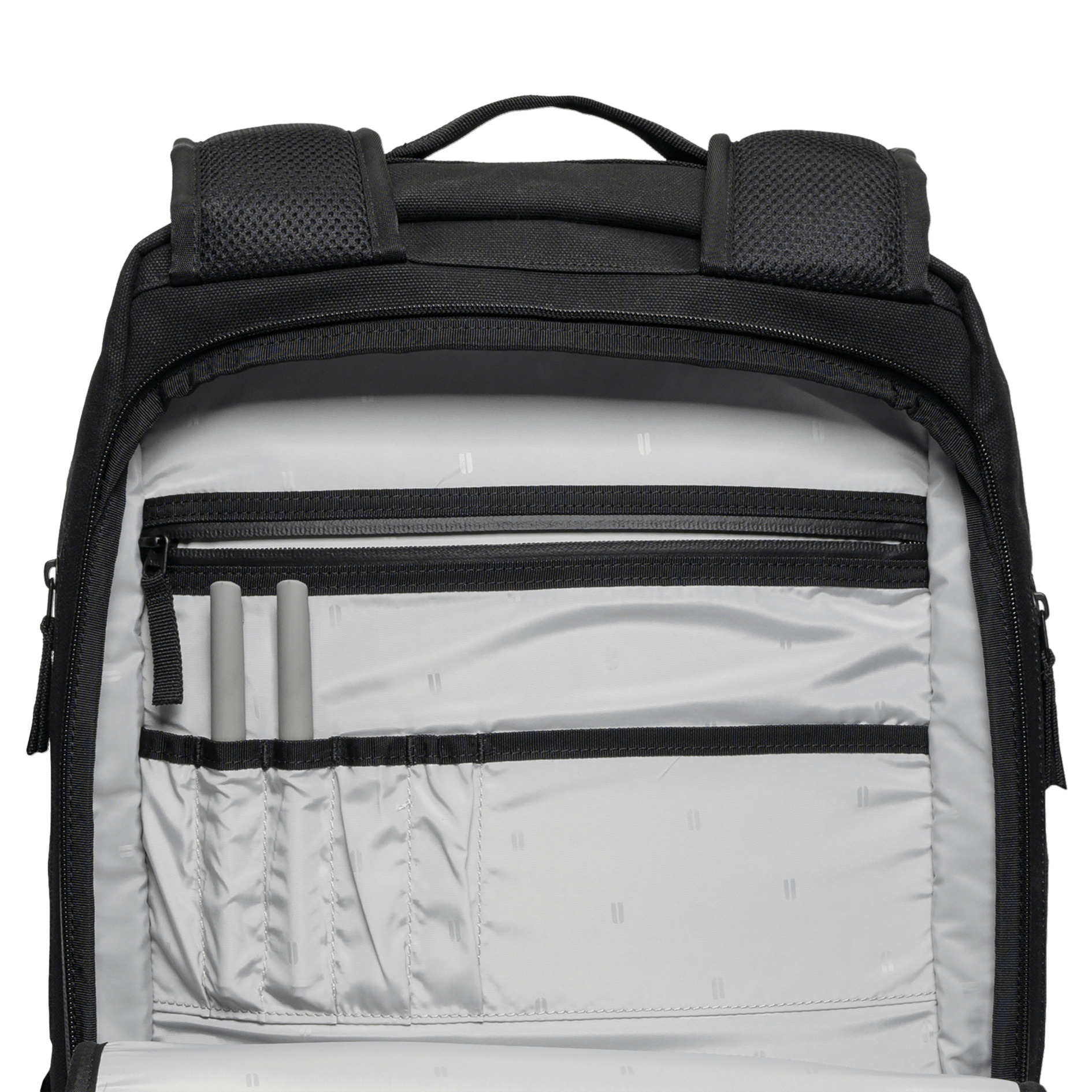 Black Waxed Canvas Backpack Interior Pocket Angle