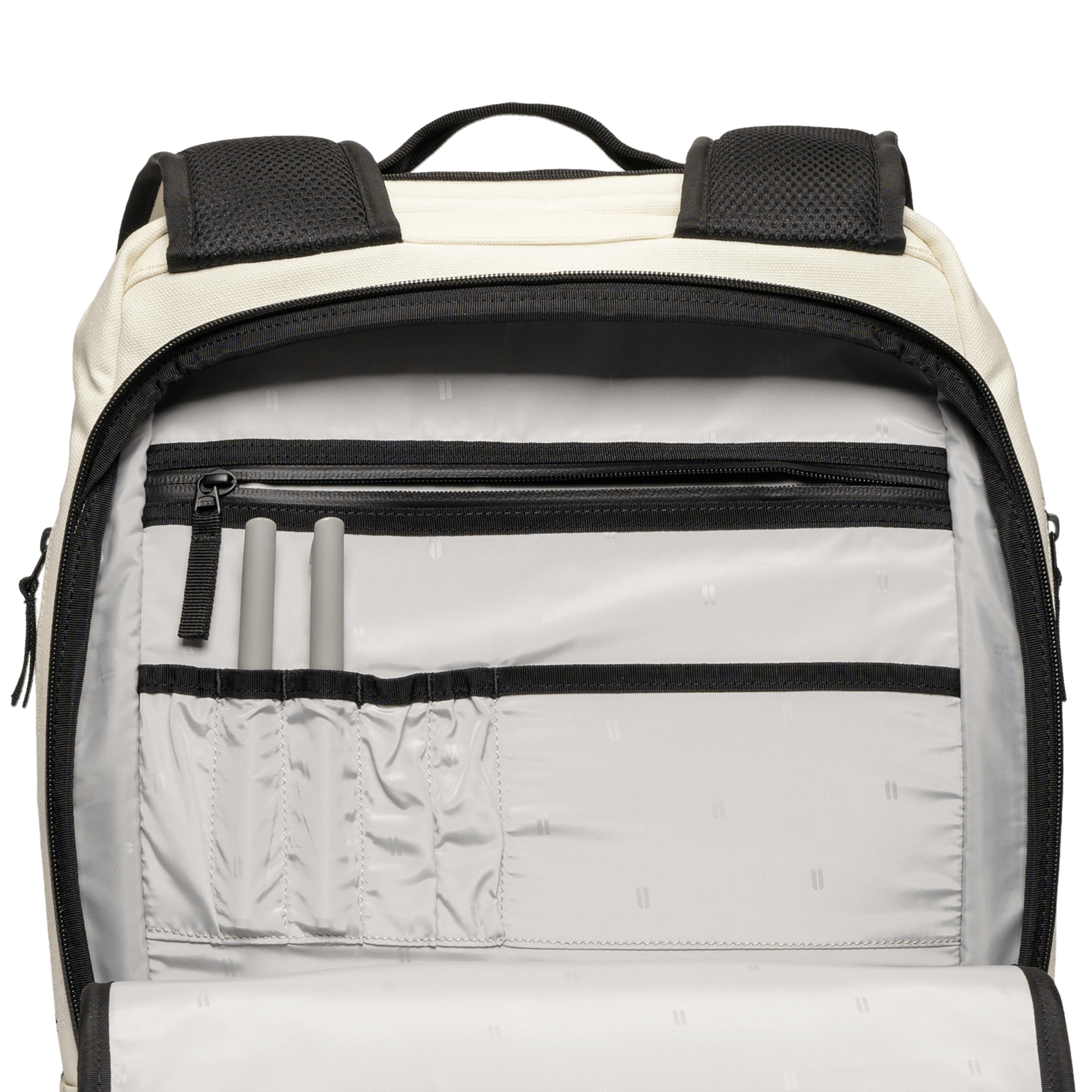 Ivory Waxed Canvas Backpack Interior Pocket Close Up Angle