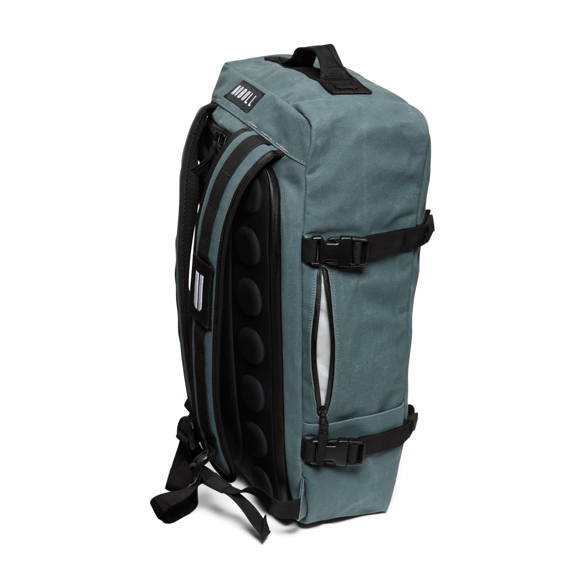 NOBULL Alpine Waxed Canvas Duffleback Side Pocket Angle
