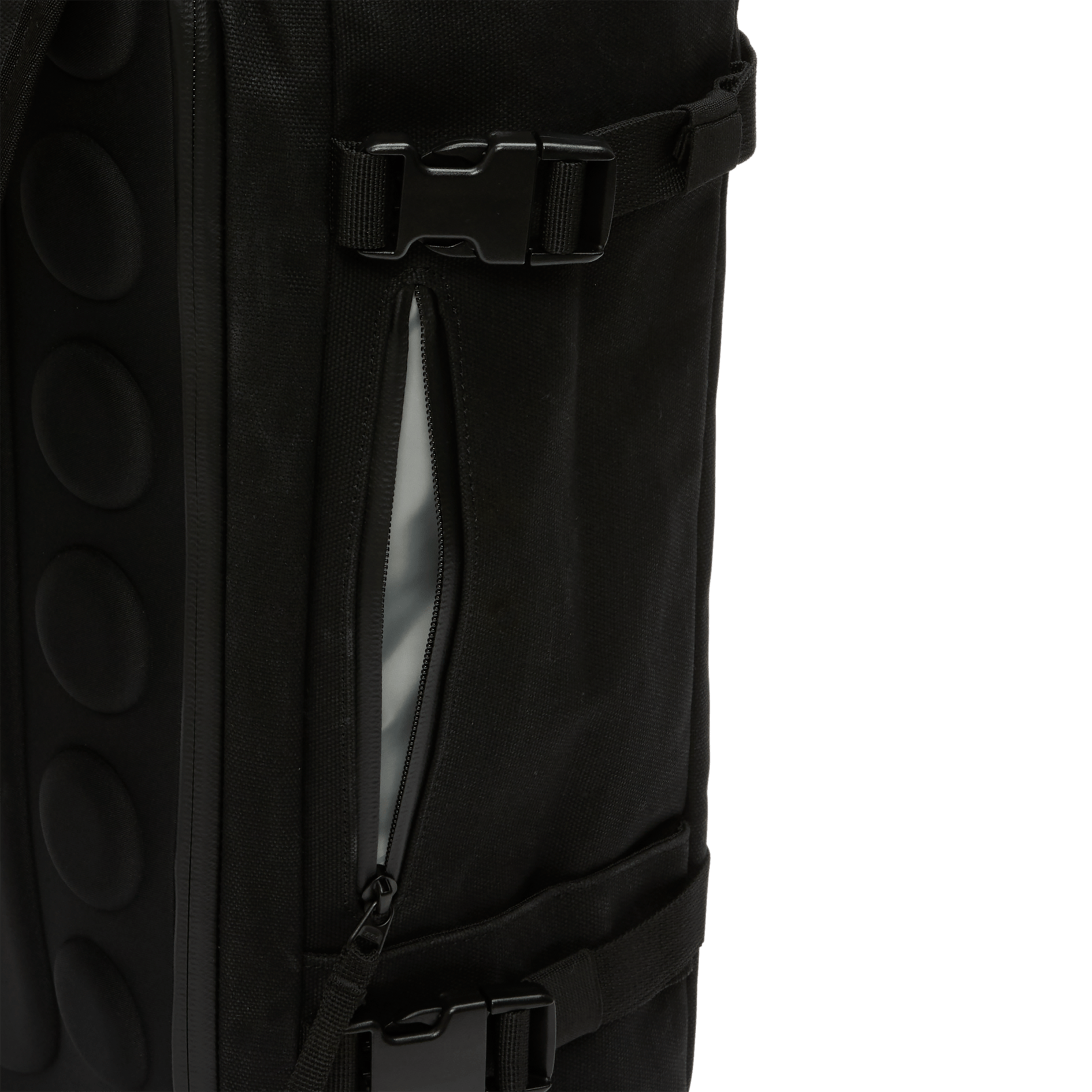 Black NOBULL Waxed Canvas Duffleback Side Zipper Angle