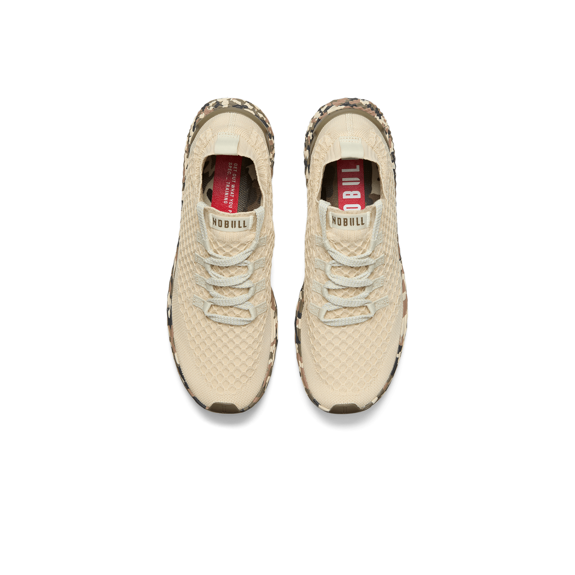 Beige Camo Allday Knit Shoes Above Angle.