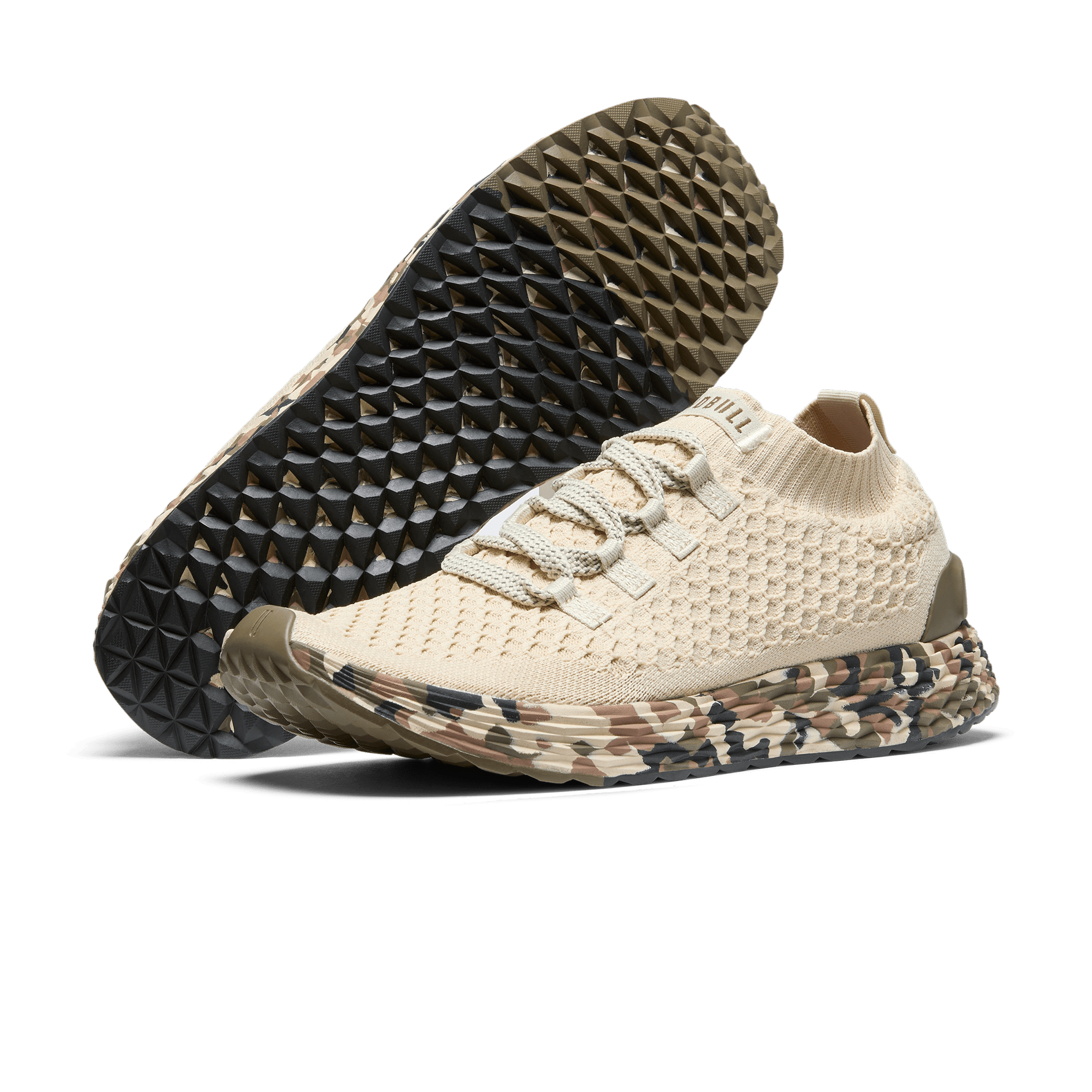 Beige Camo Allday Knit Shoes Angled.