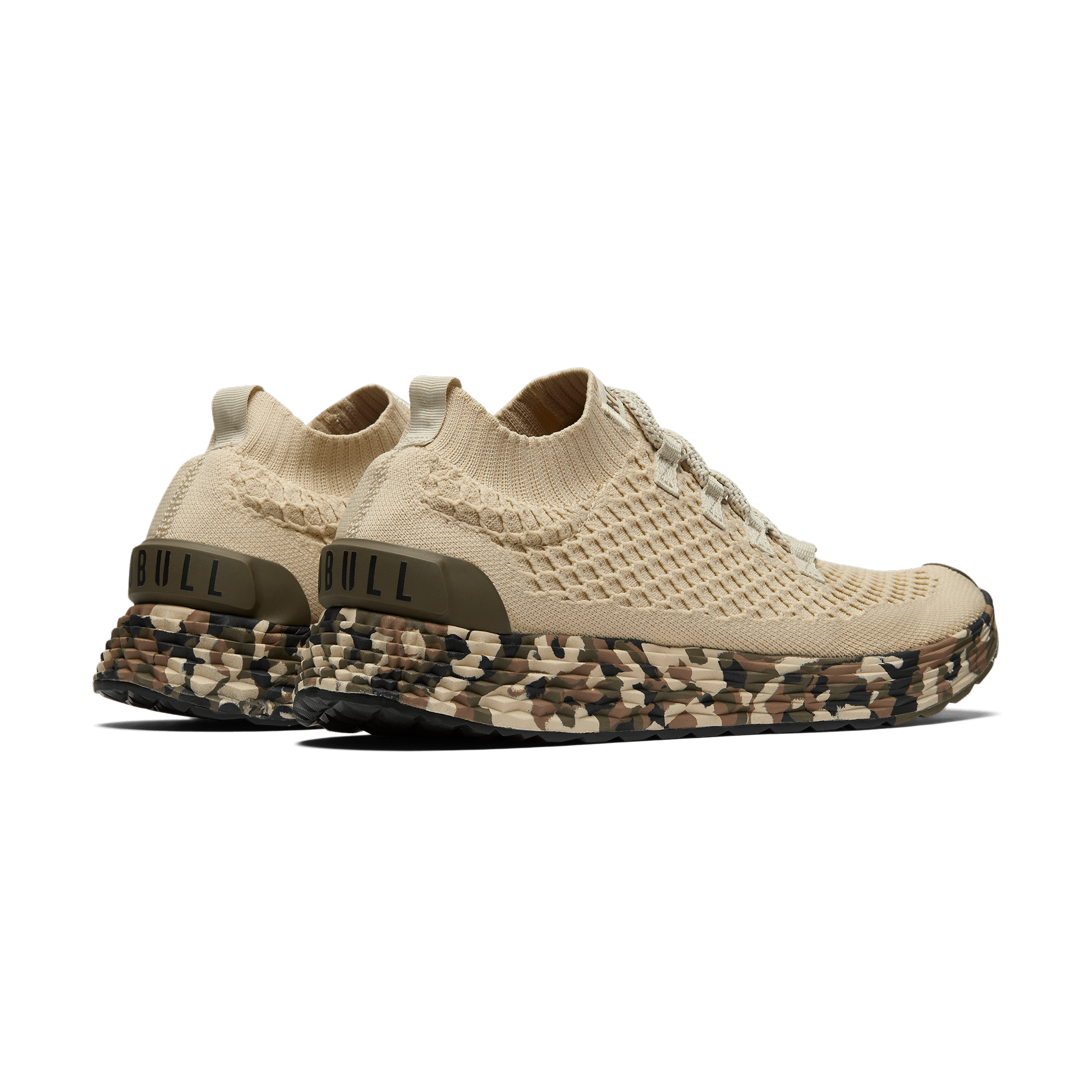 Beige Camo Allday Knit Shoes Back Side Angle.