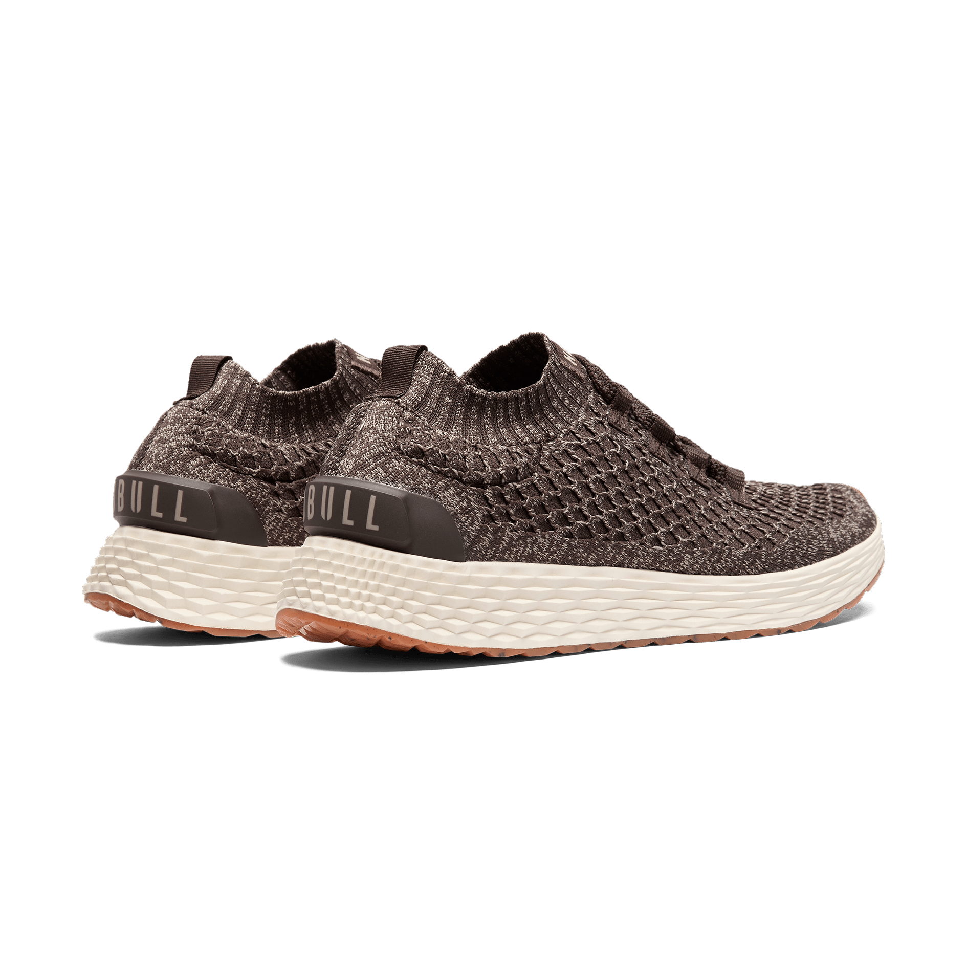 Brown Heather Allday Knit Shoes Back Side Angle.