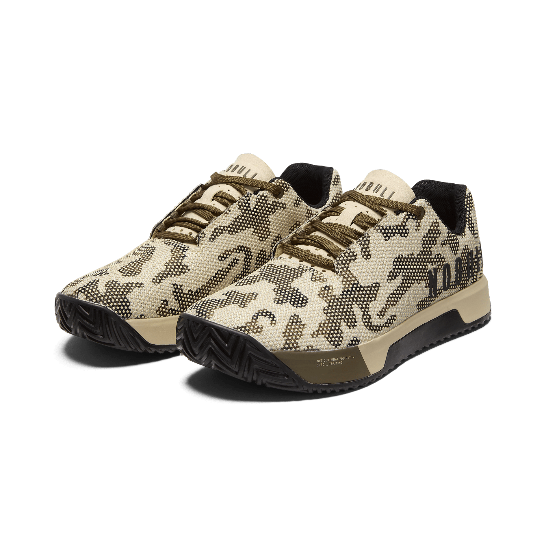 Beige Camo Outwork Edge Shoes Front Side Angle.