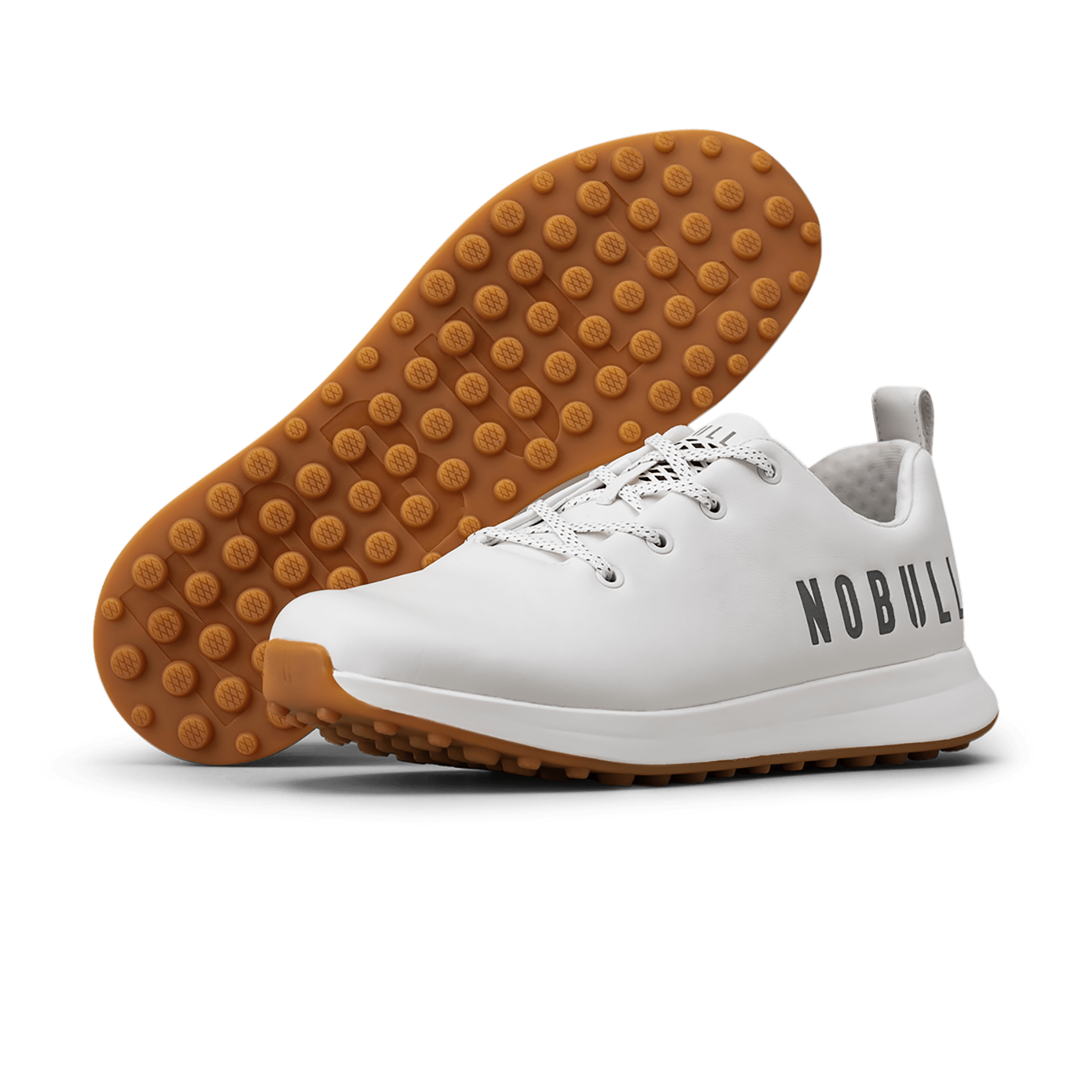 Men's White Leather Golf Shoes Angled