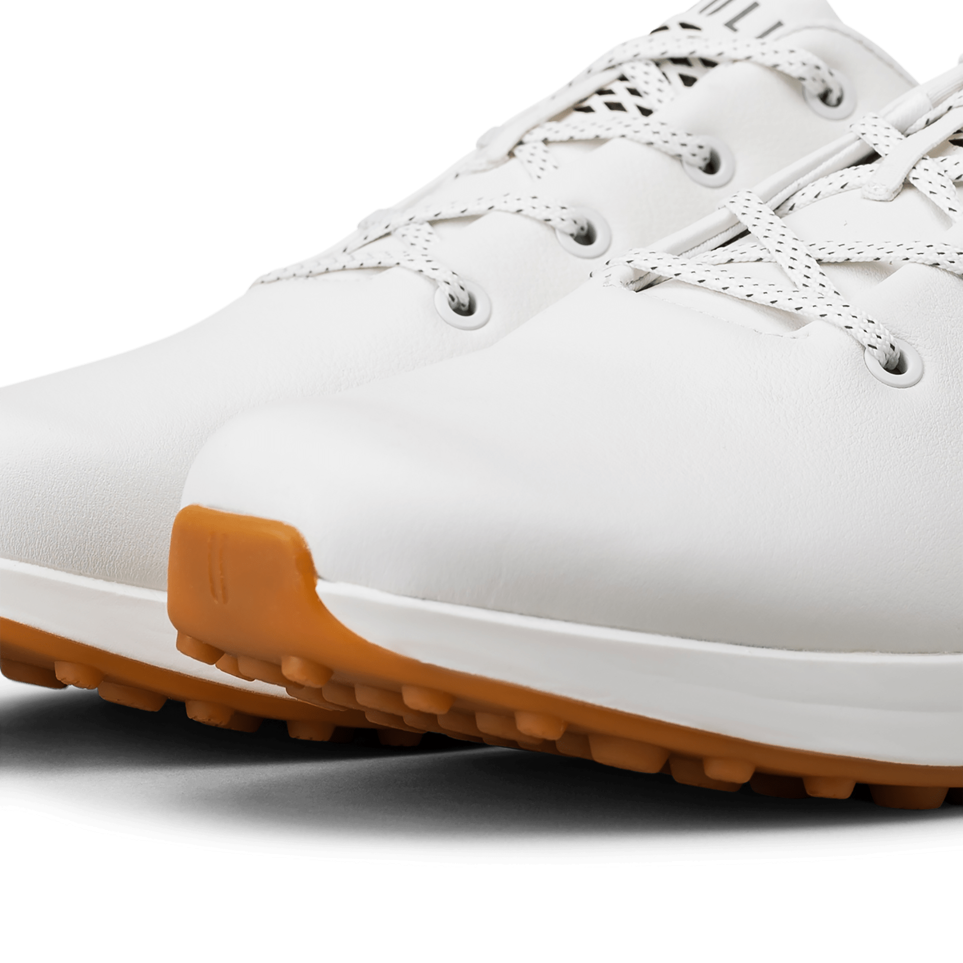 Men's White Leather Golf Shoes Toe Box Angle