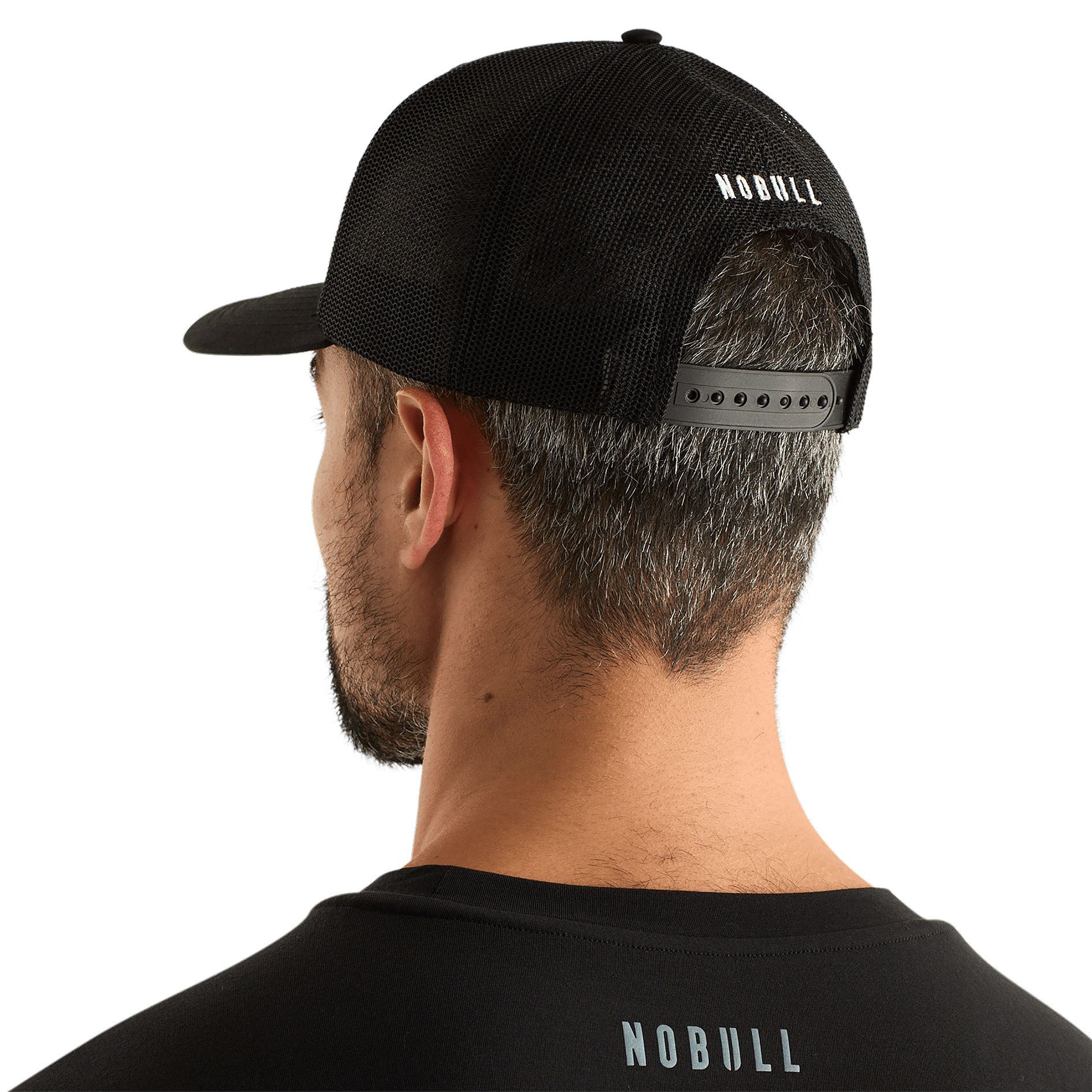 Man Wearing Black Be U Trucker Hat Back Angle.