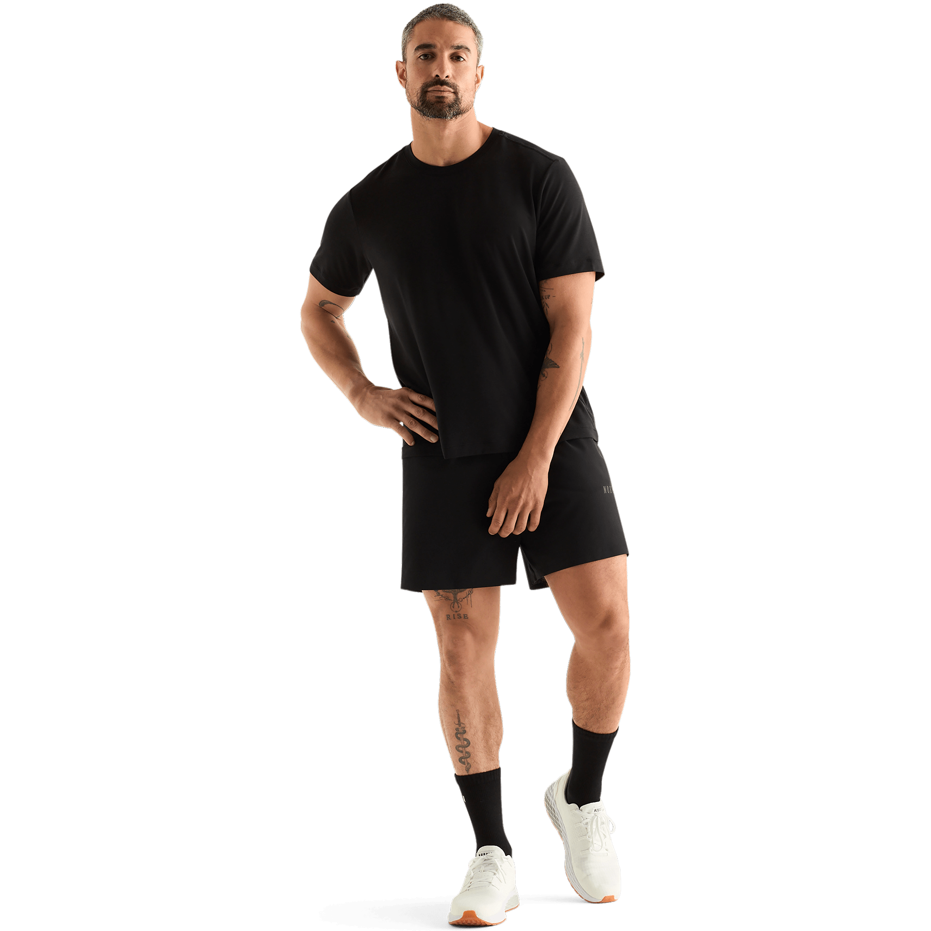 Men's Full Body Black Be U Crew Sock Front Angle.