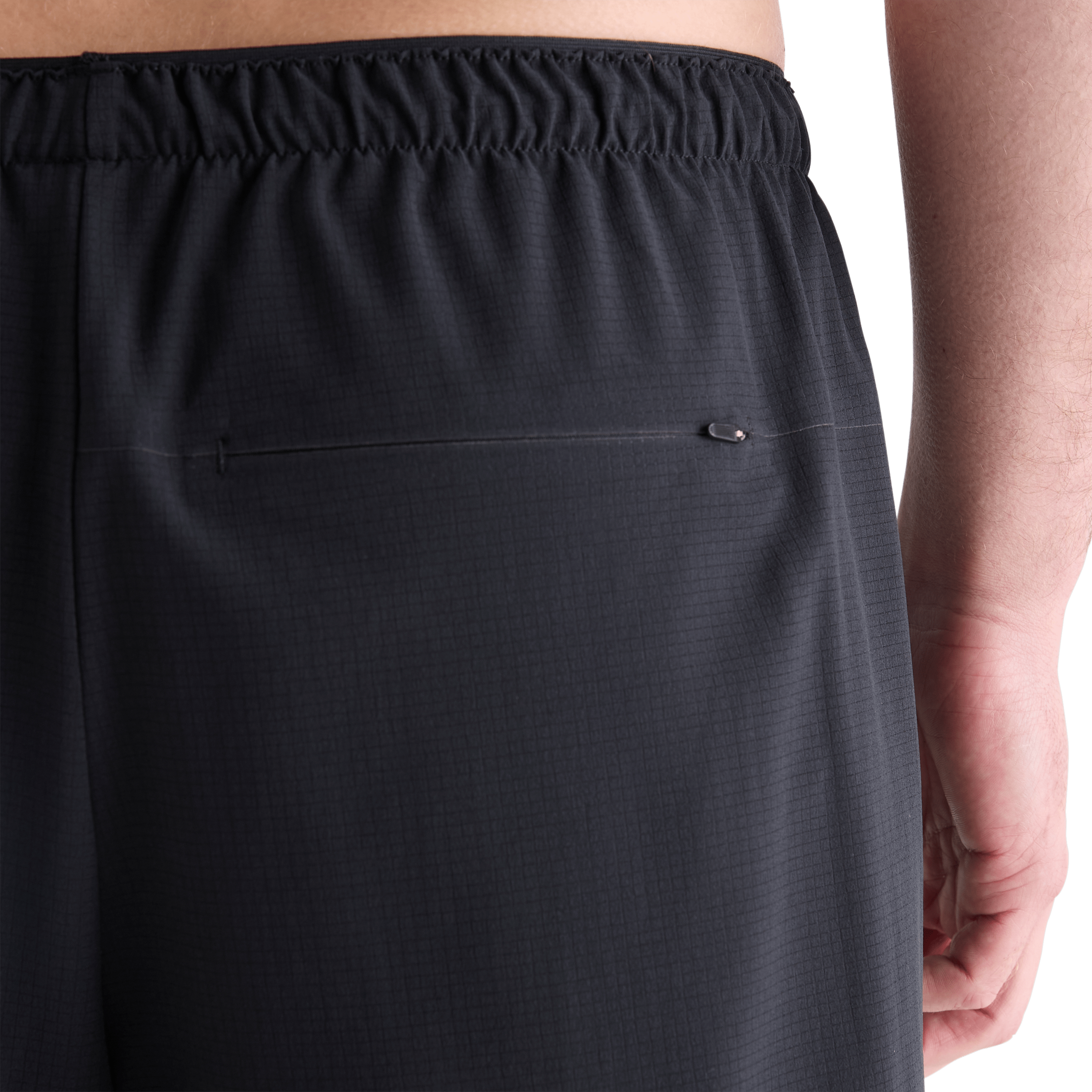 Men's Black Light Lined Short 7" Back Zipper Pocket Angle