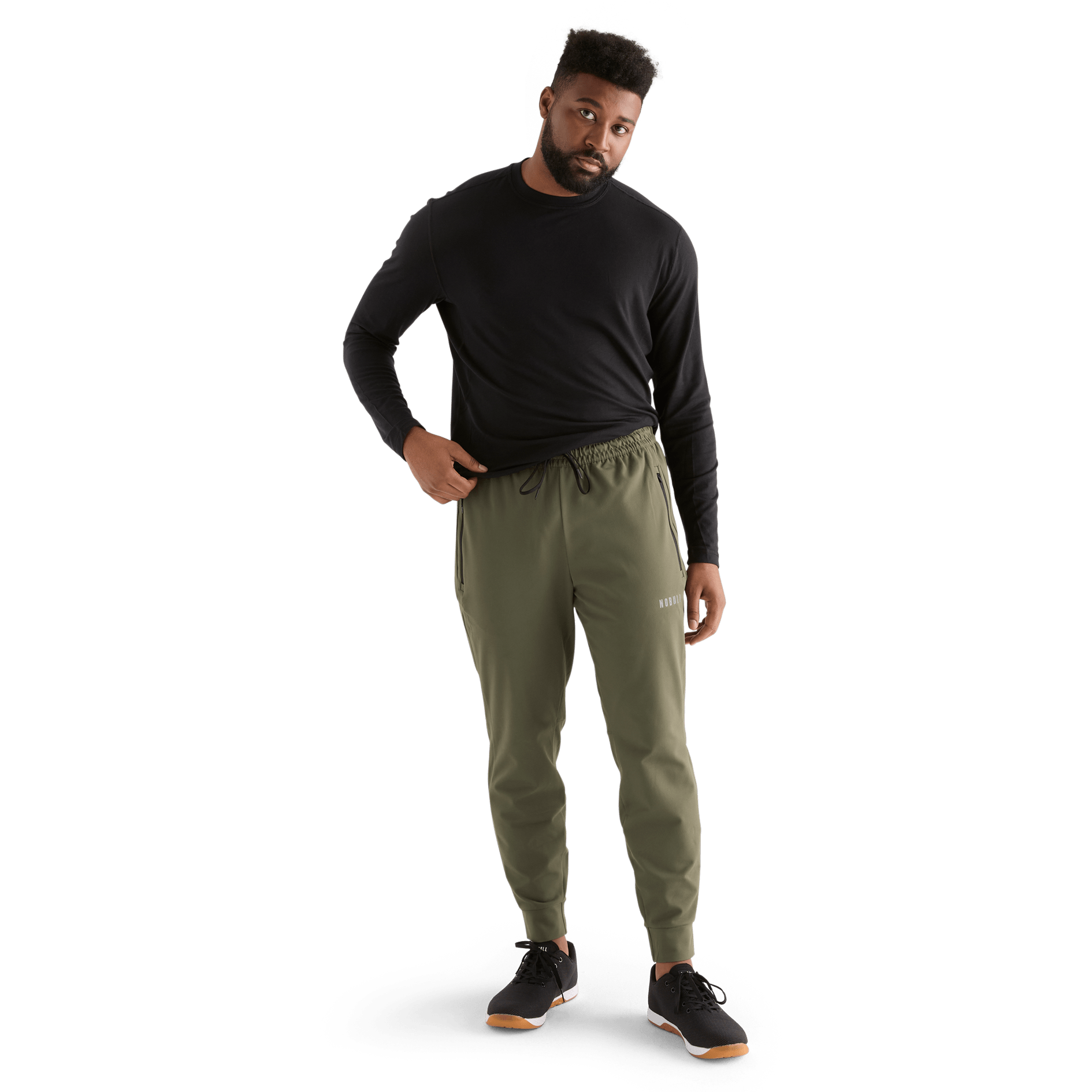Men's Army Green Jogger Front Full Body Angle