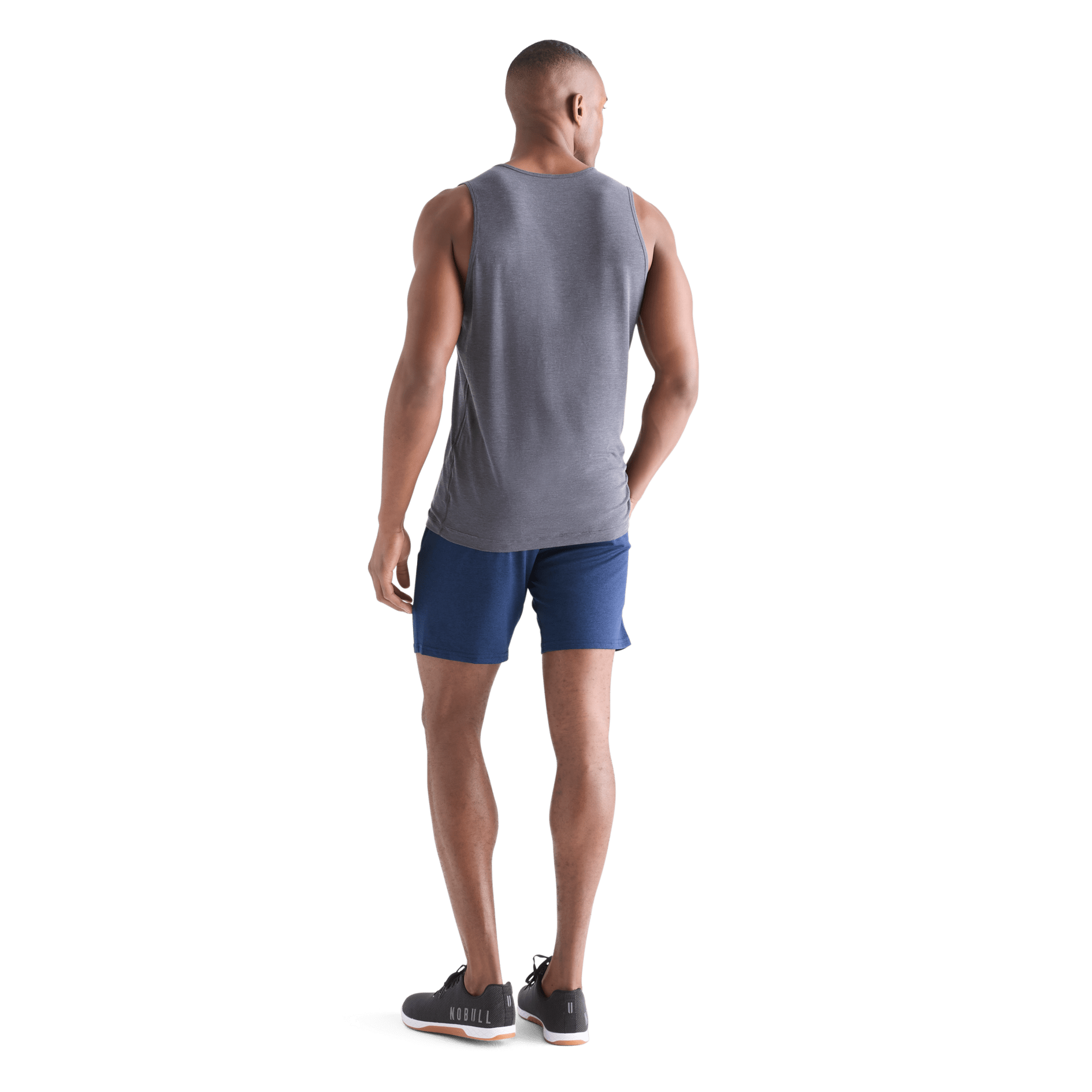 Men's Navy Heather Lightweight Knit Short 9" Back Full Body Angle