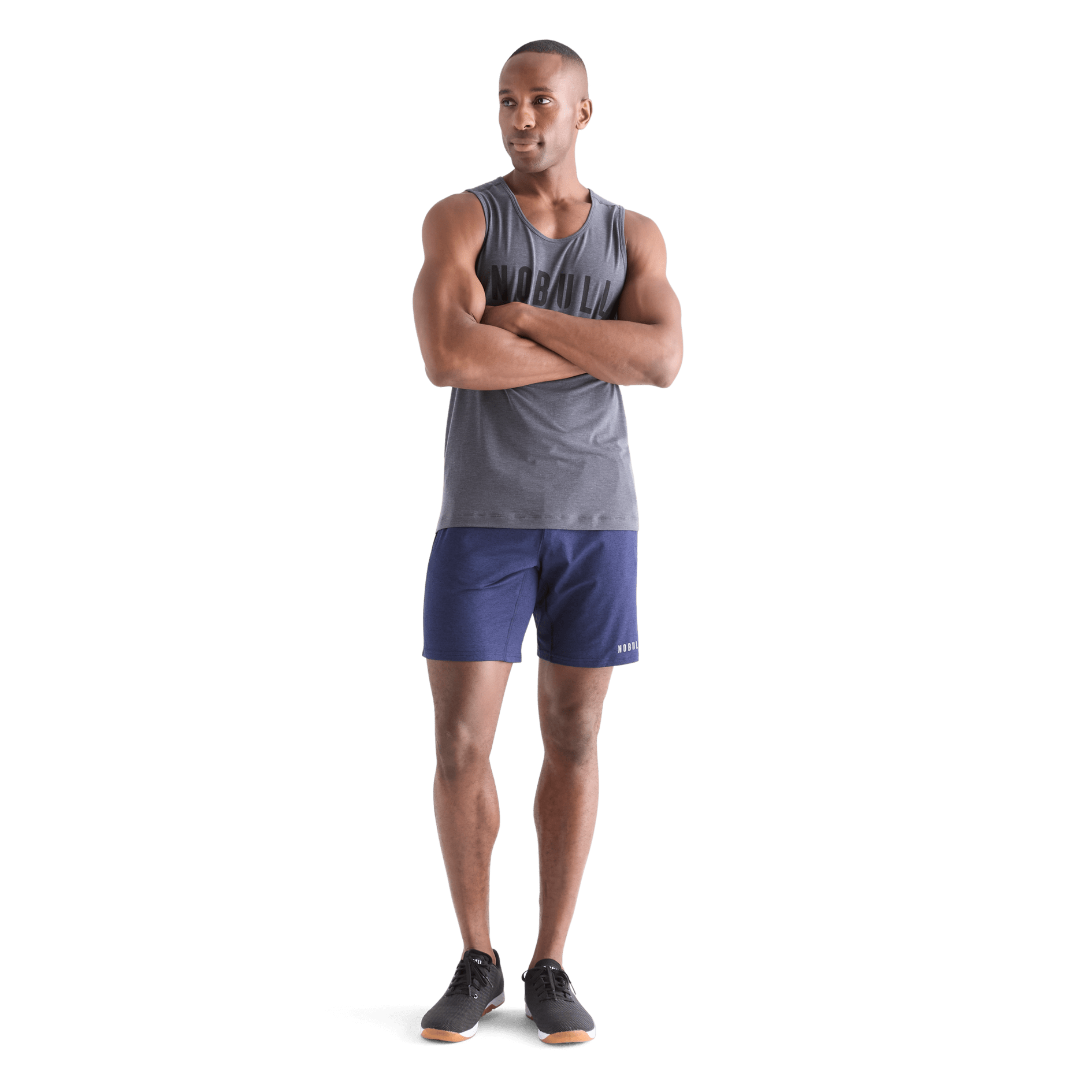 Men's Navy Heather Lightweight Knit Short 9" Front Full Body Angle