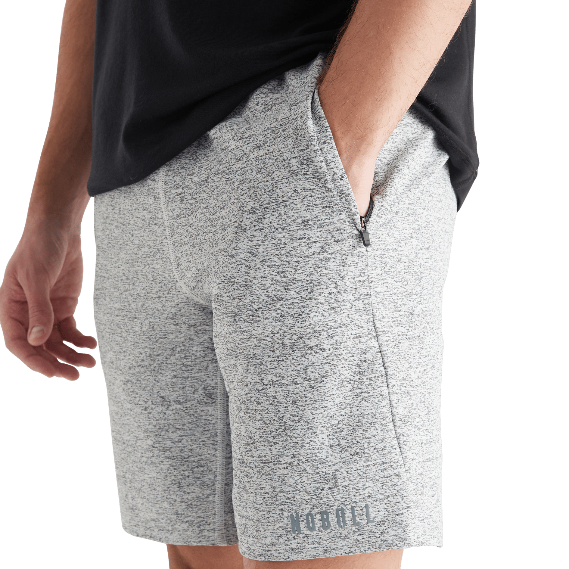 Men's White Heather Lightweight Knit Short 9" Pocket Angle