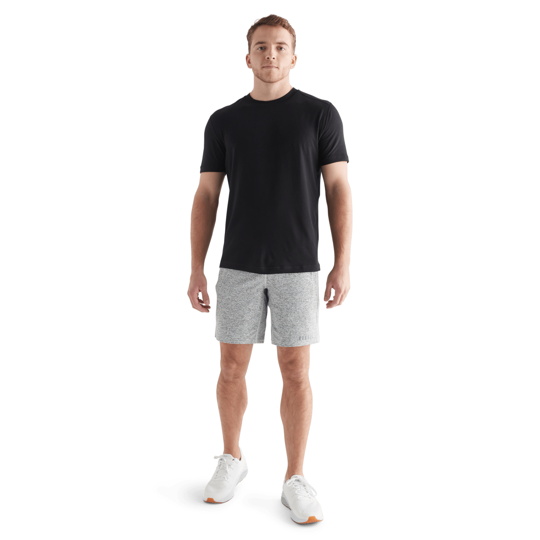 Men's White Heather Lightweight Knit Short 9" Front Full Body Angle