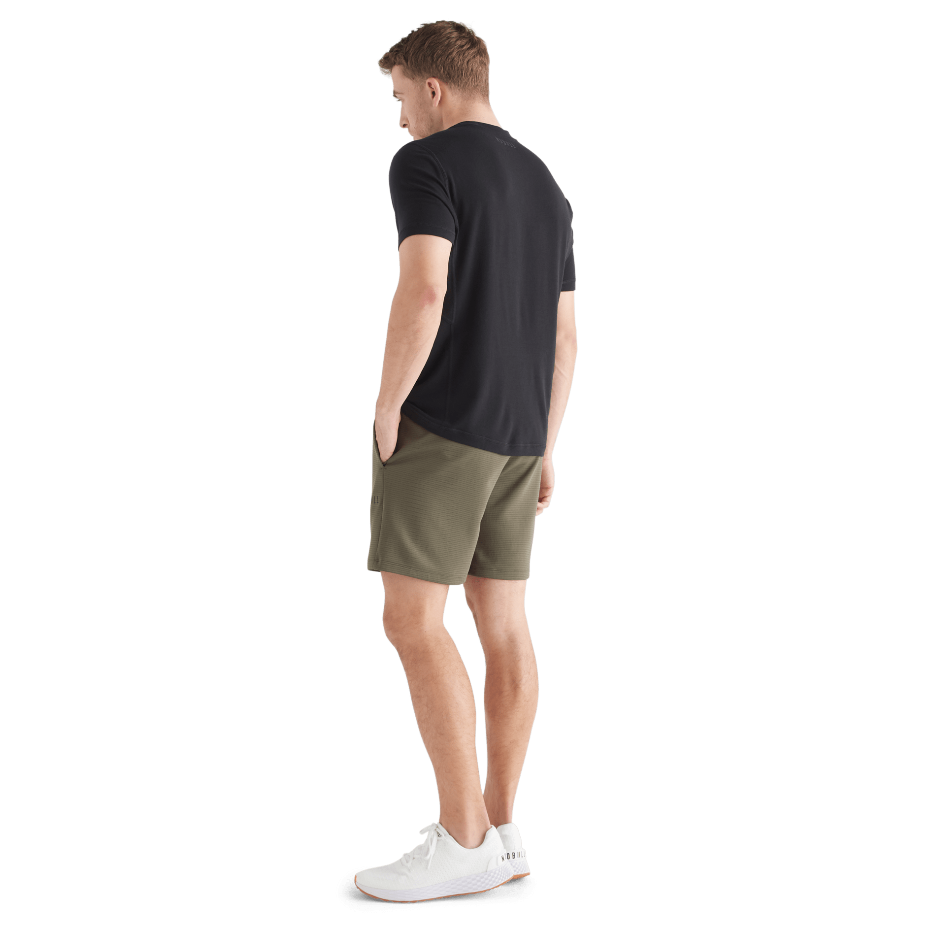 Men's Army Green Textured Knit Short 7" Back Full Body Angle
