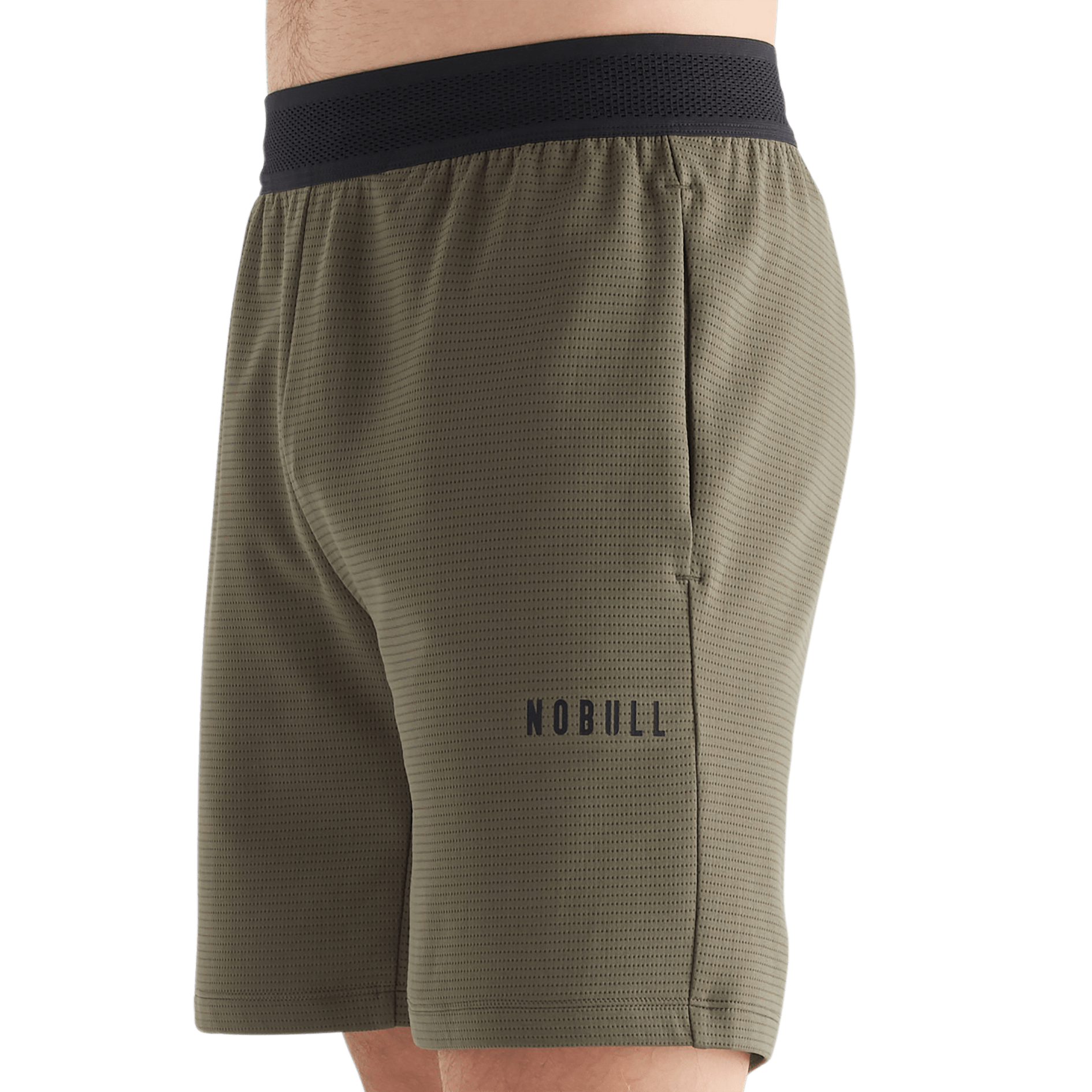 Men's Army Green Textured Knit Short 7" Front Angle