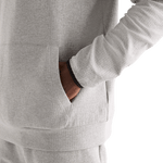 Men's Heather Grey Drive Hoodie on Model Front Pocket Detail Shot