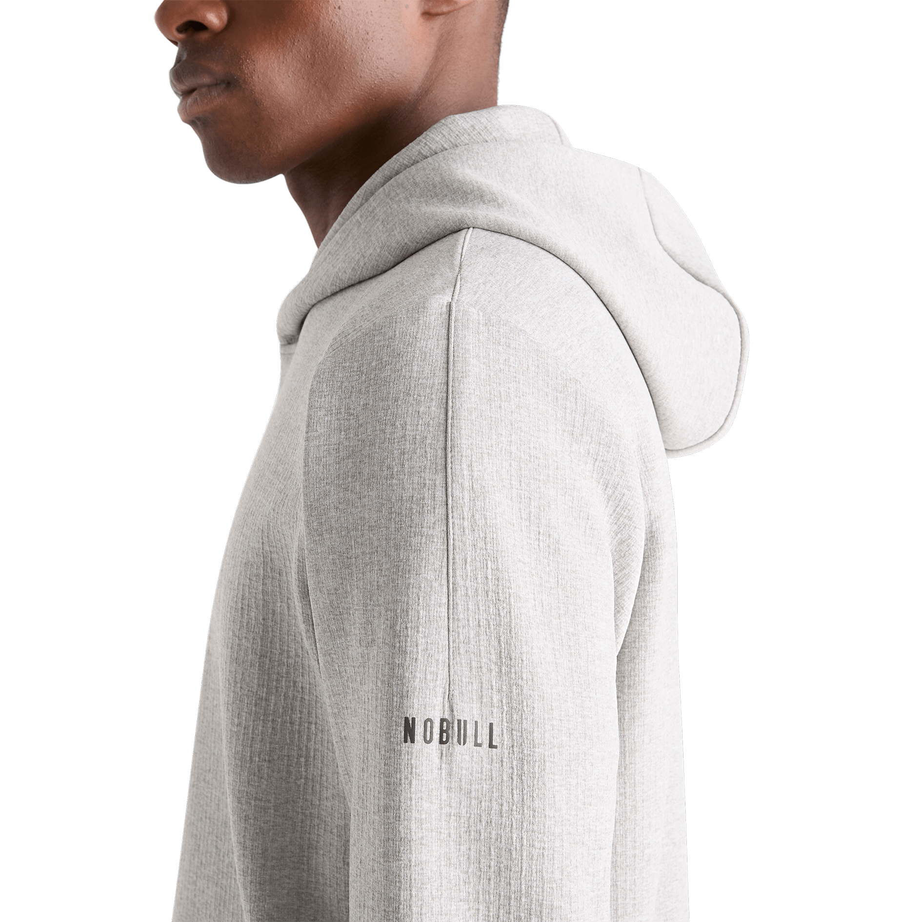 Men's Heather Grey Drive Hoodie on Model Side Angle
