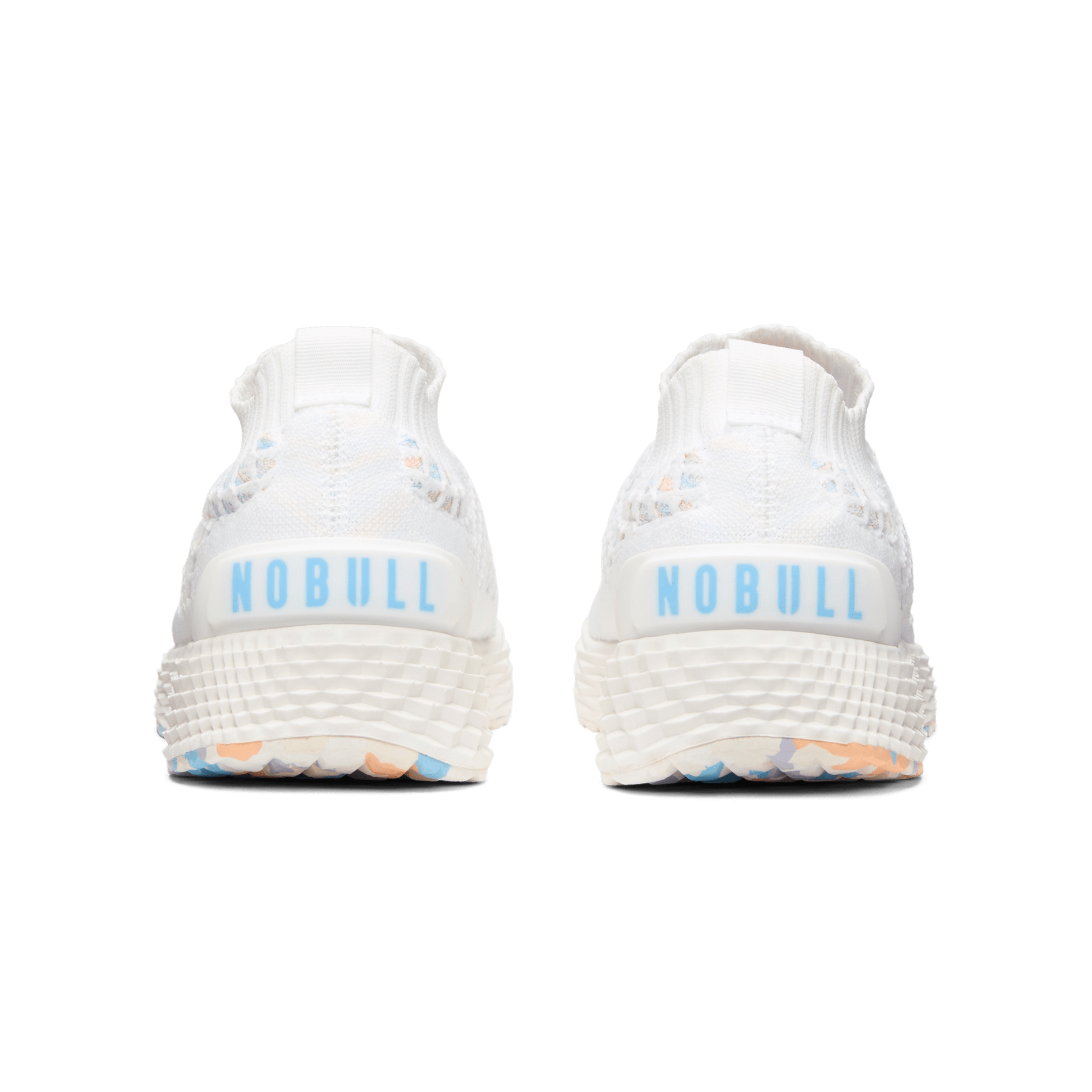 Men's White Peach Allday Knit Shoe Back Angle.