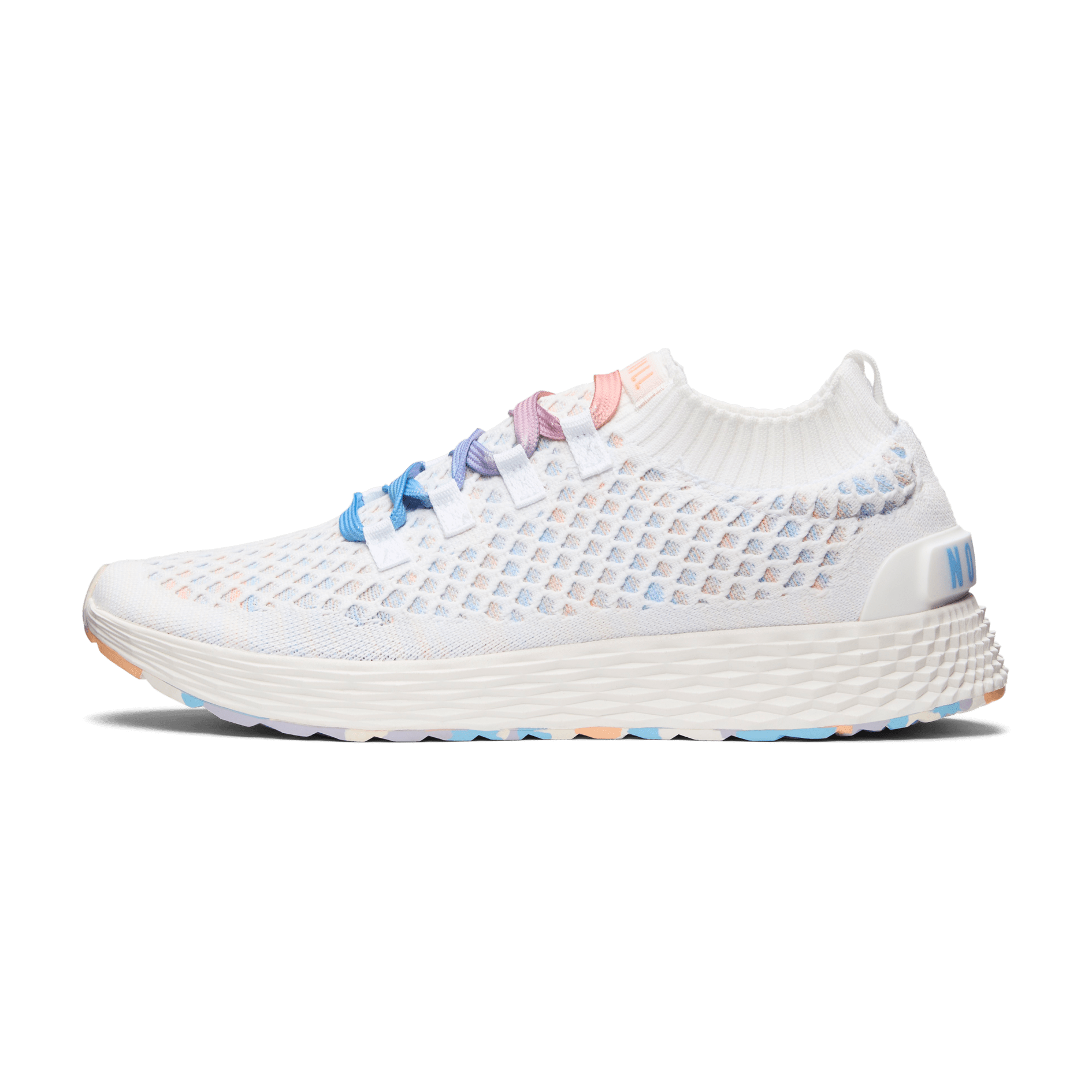 Women's White Peach Allday Knit Shoe Side Angle.
