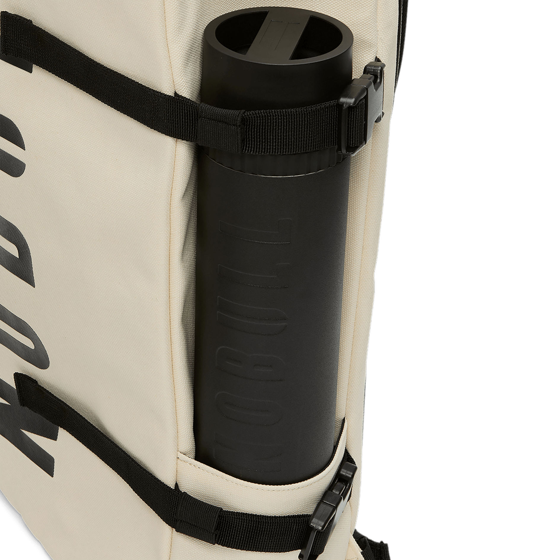 Ivory NOBULL Waxed Canvas Duffleback Water Bottle Sleeve Angle