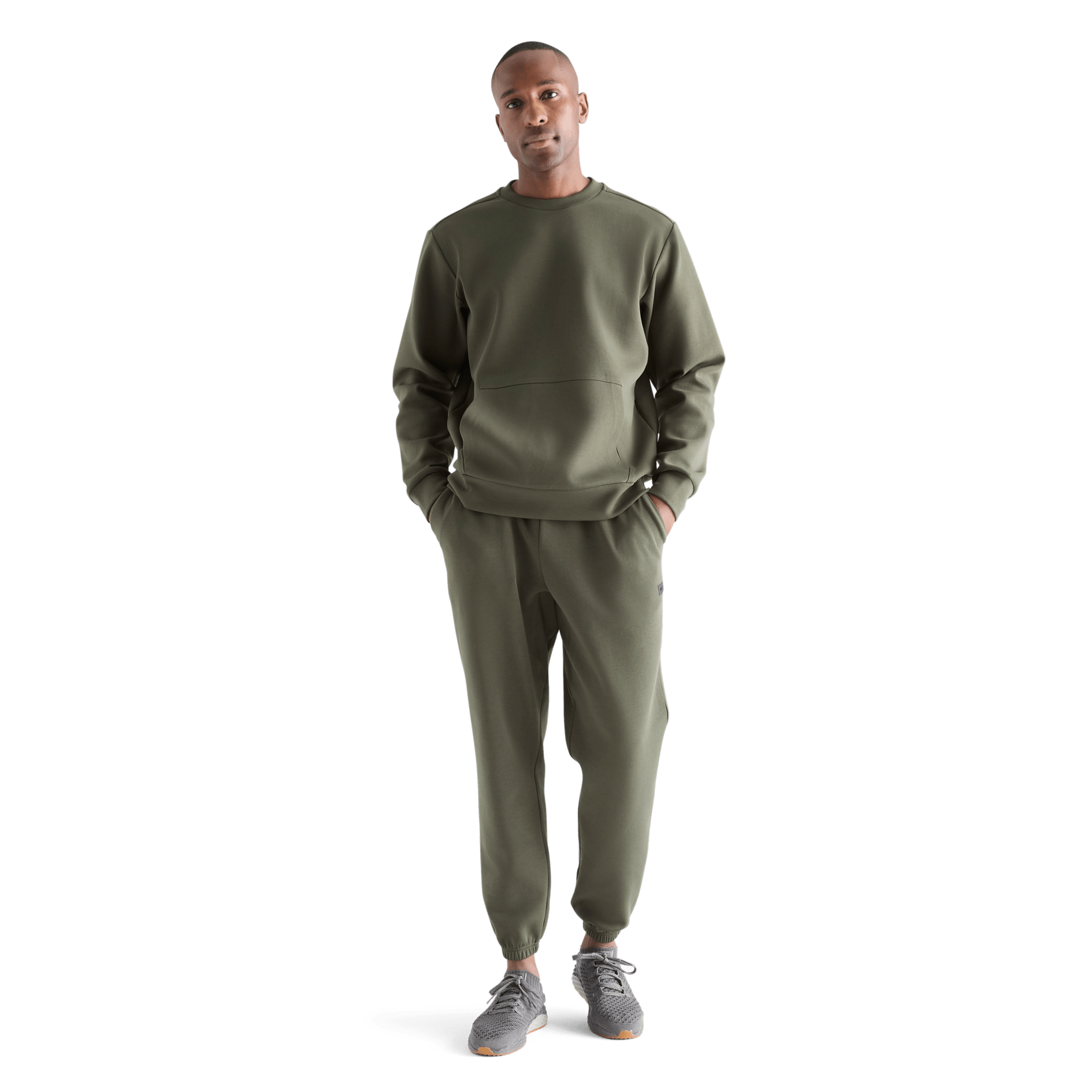 Men's Dark Army Allday Elements Crew Front Full Body Angle
