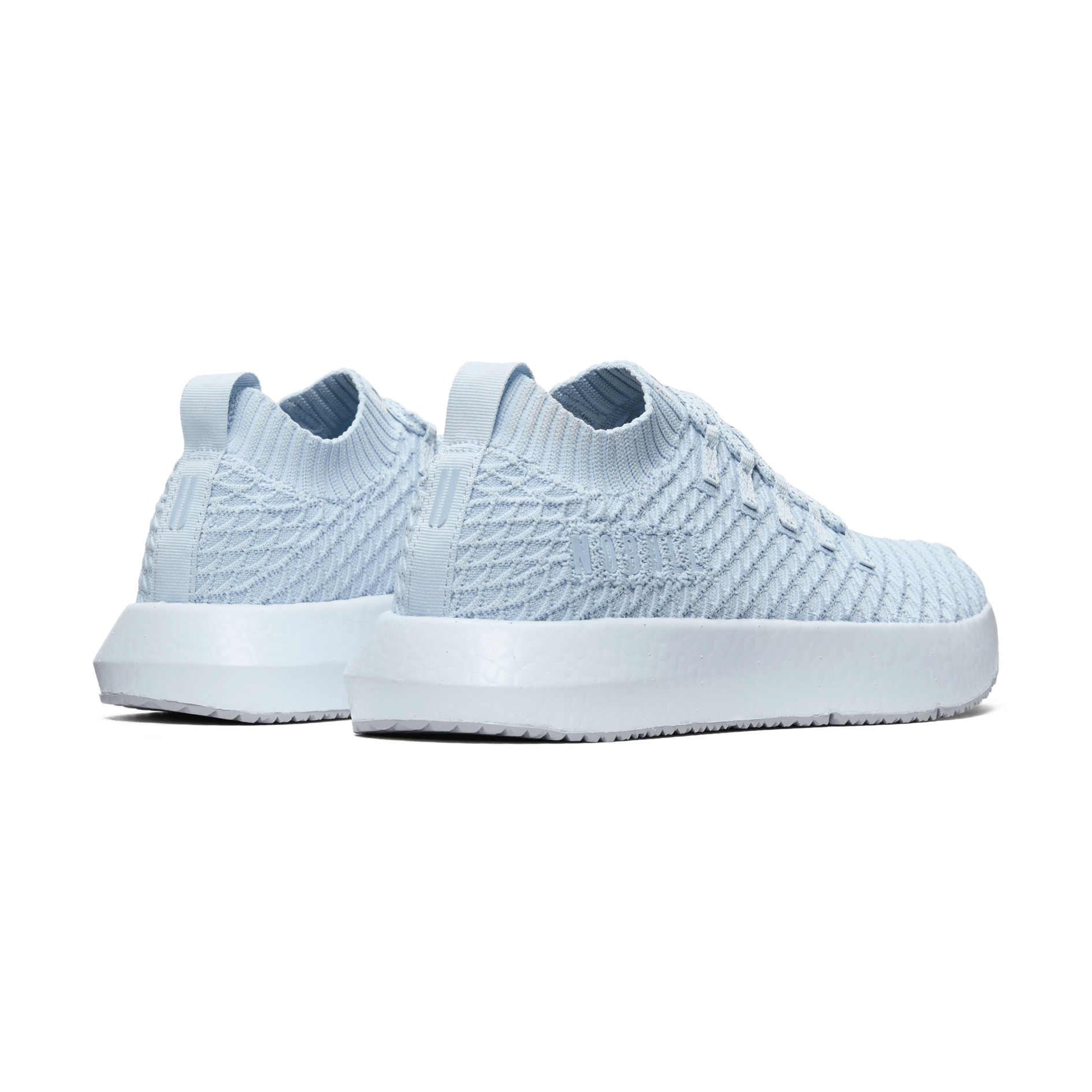 Blue Mist Drive Knit Shoe Back Side Angle.
