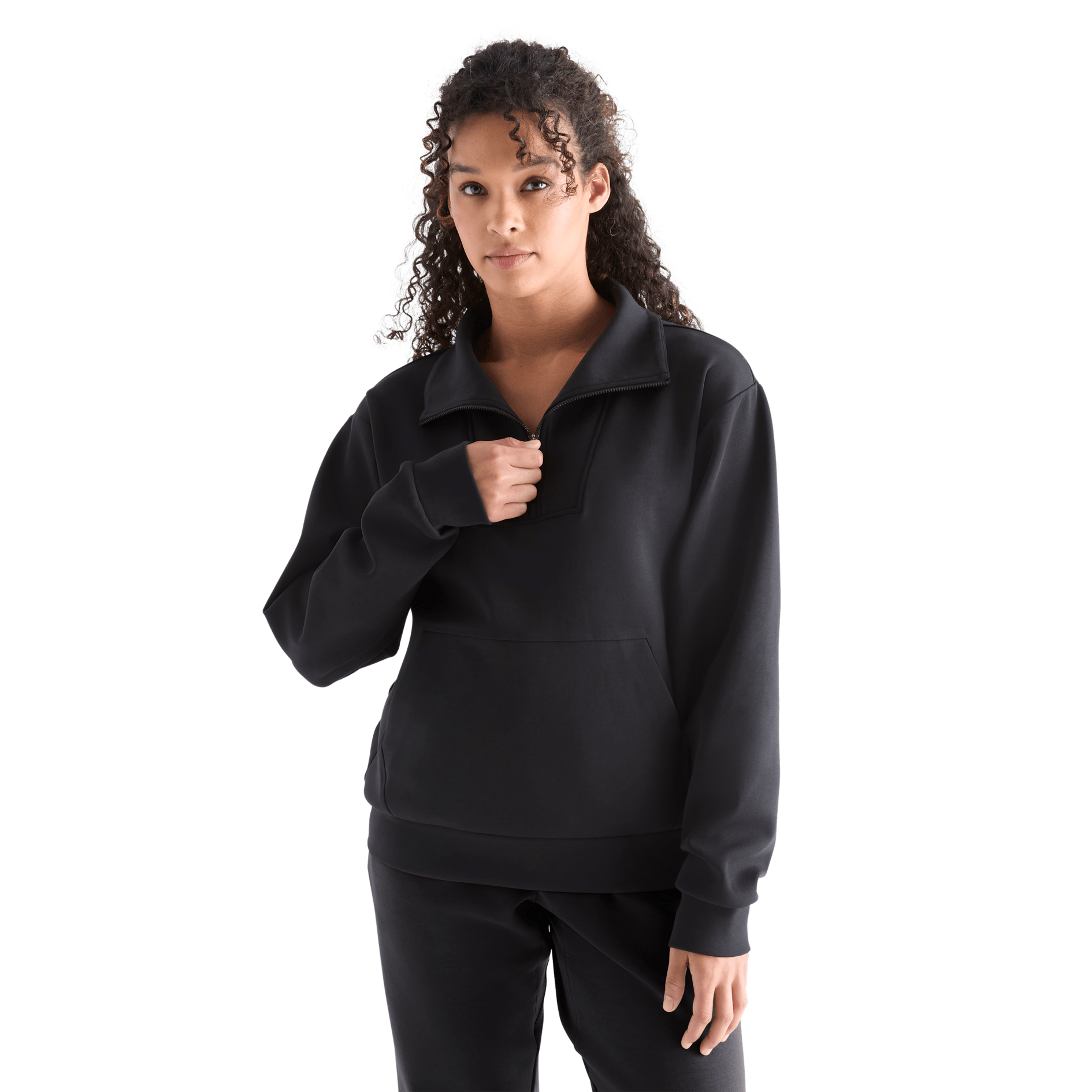 Women's Black Allday Elements 1/4 Zip Front Angle