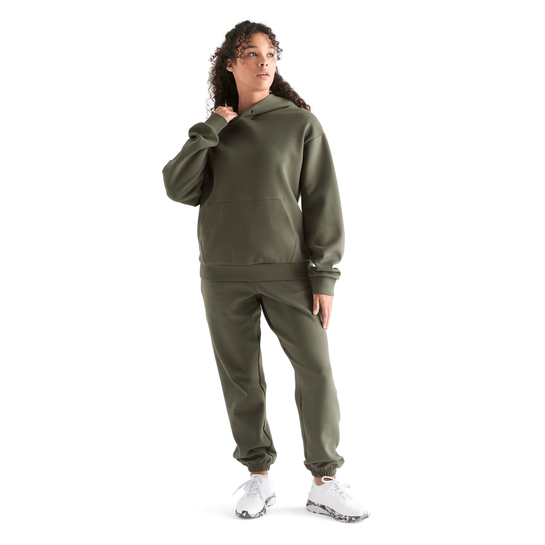 Women's Dark Army Allday Elements Hoodie Front Full Body Angle