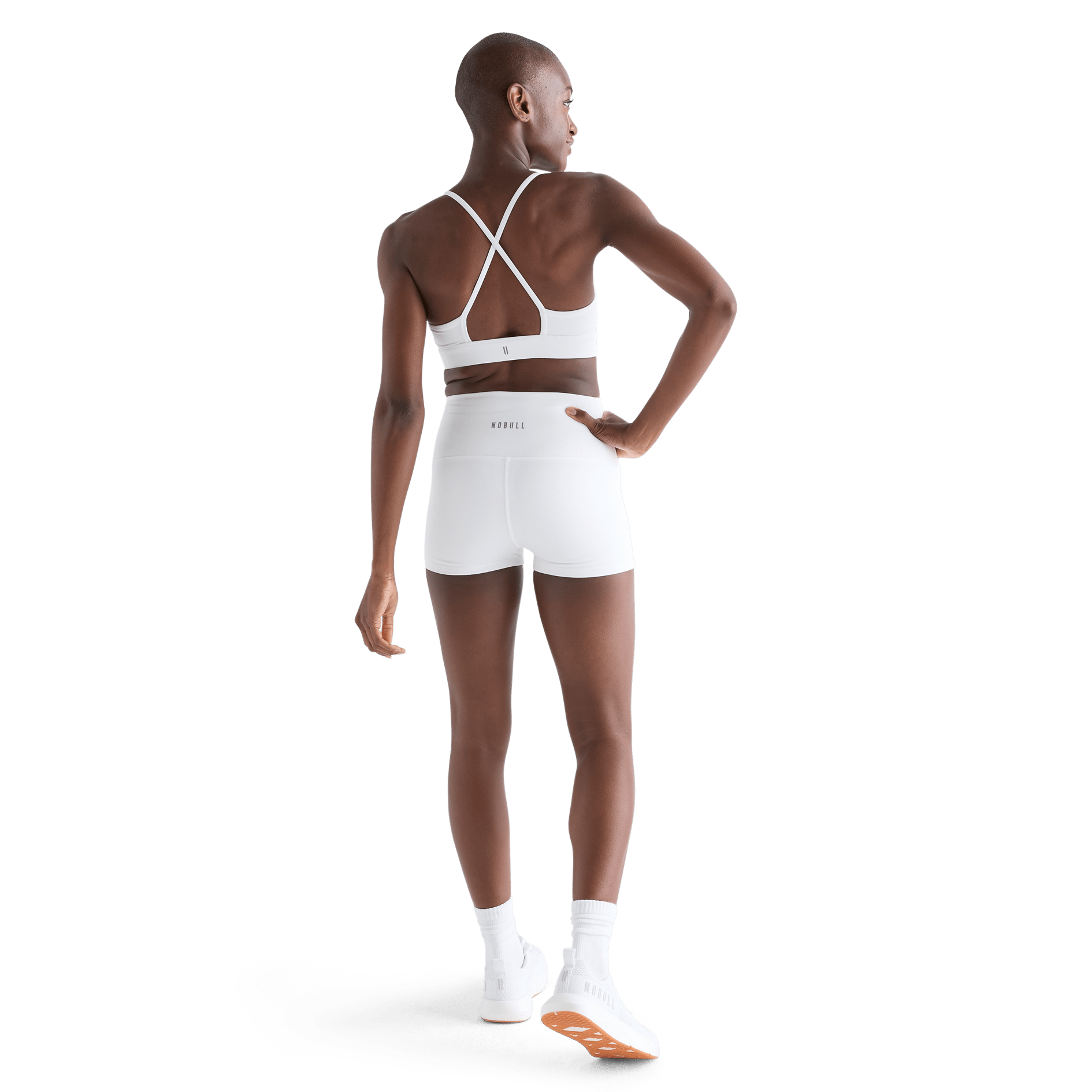 Women's White High-Rise Matte Short Back Full Body Angle