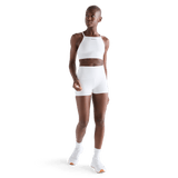 Women's White High-Rise Matte Short 4" Front Full Body Angle