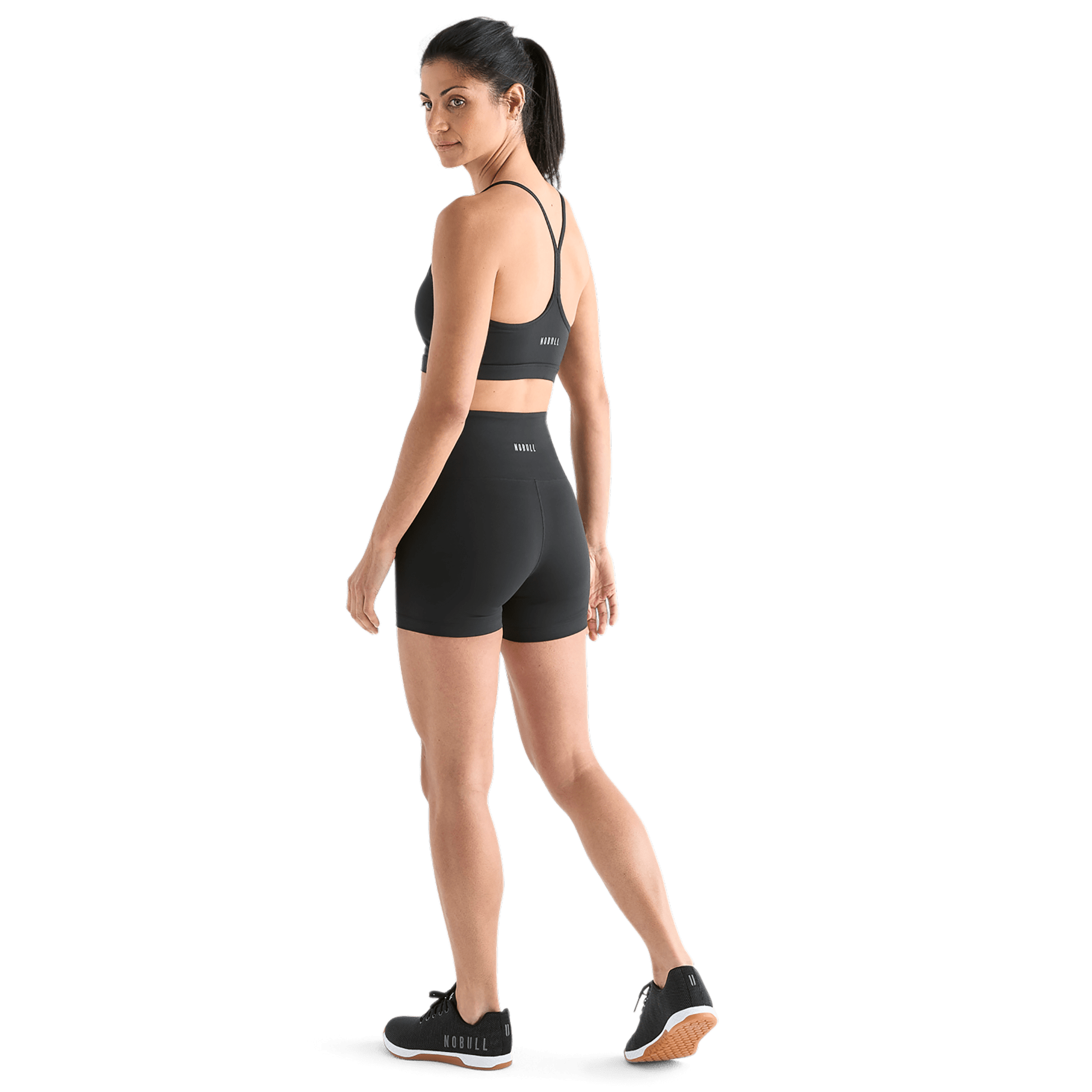Women's Matte Black High Rise Short Back Full Body Angle