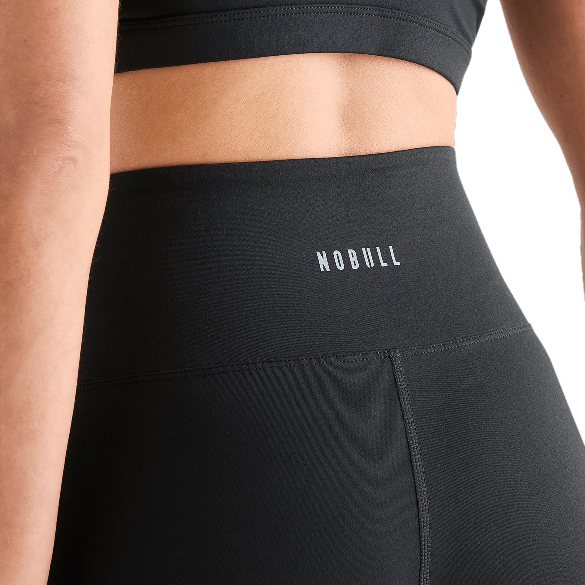 Women's Matte Black High Rise Upper Back Logo Angle
