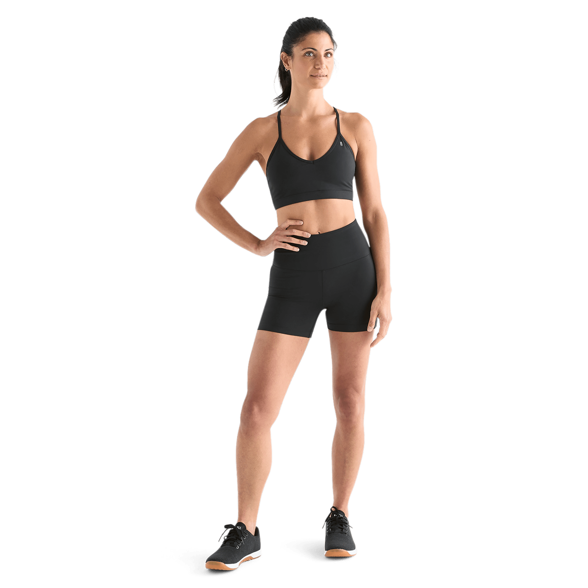 Women's Matte Black High Rise Short Front  Full Body Angle