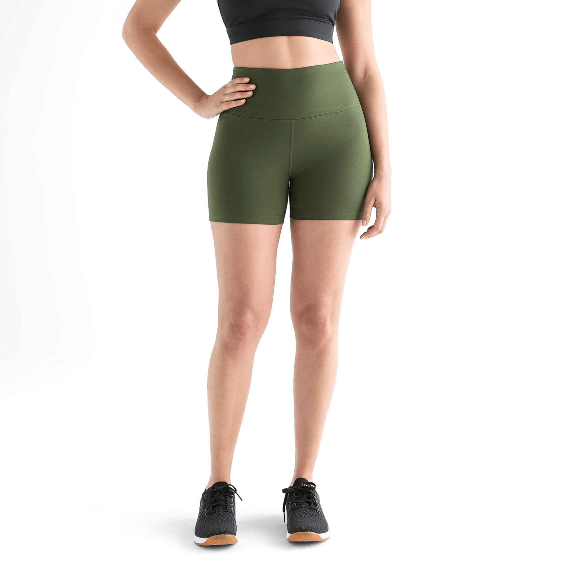Women's Dark Army High-Rise Matte Short 4" Front Angle