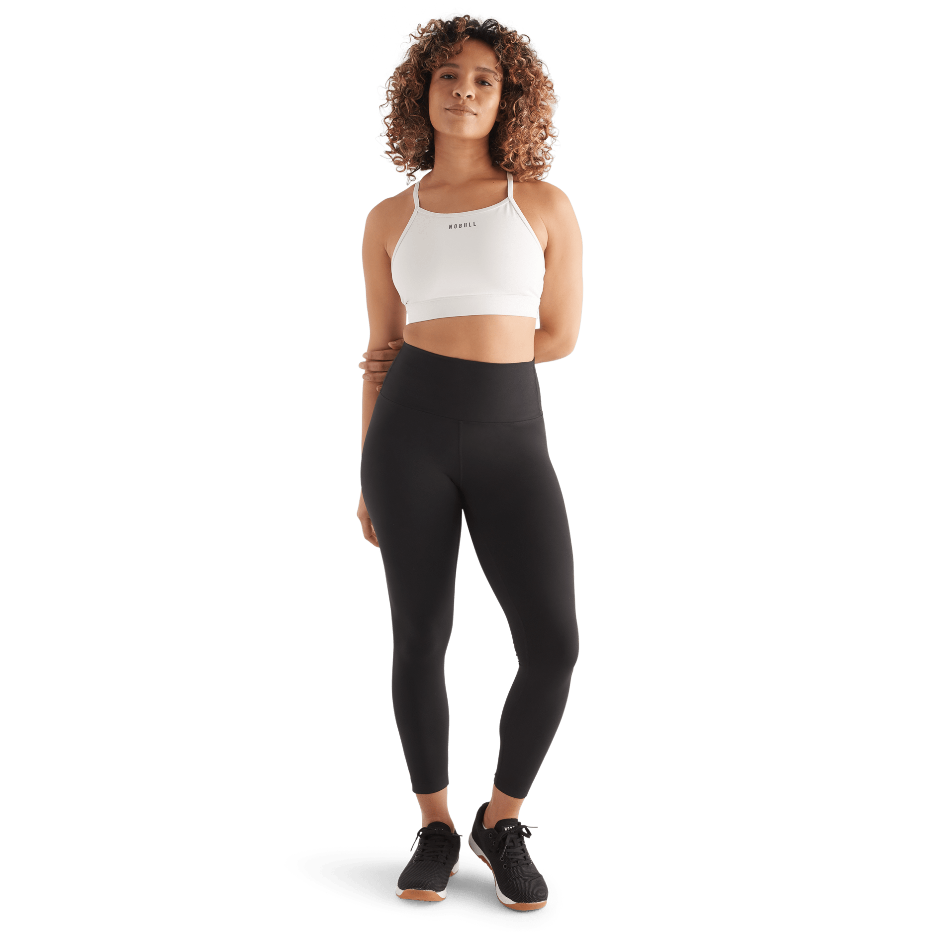 Women's Black Matte High-Rise Matte Tight 25" Front Full Body Angle